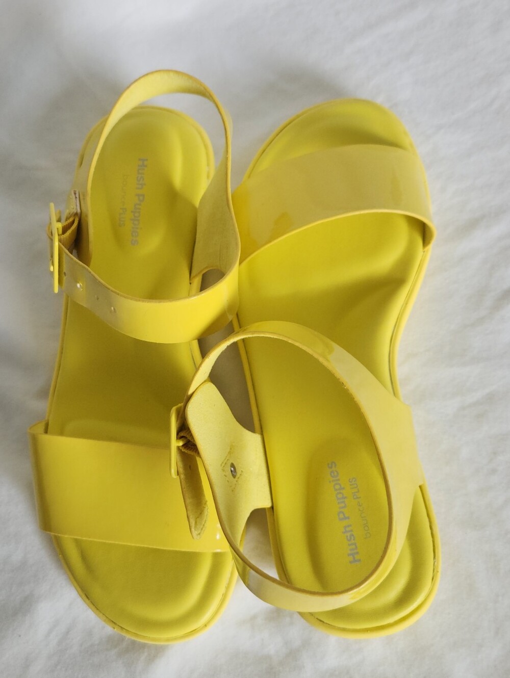 Hush Puppies Bounce Plus Sun Yellow Quarter Strap Wedge Sandals Womens Size 6 M